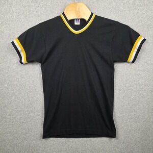 Vintage Russell Athletic Shirt Mens Medium Black Ringer 12 Football Jersey 80s
